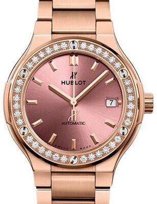 Hublot Classic Fusion King Gold Pink Bracelet 568.OX.891P.OX.1204 Pink Index Diamond Bezel King Gold 38mm - BRAND NEW
