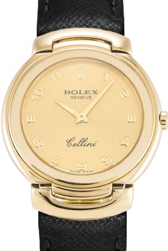 Rolex Cellini Quartz Ladies 6622-8 Champagne Roman Yellow Gold Black Ostrich Leather BRAND NEW