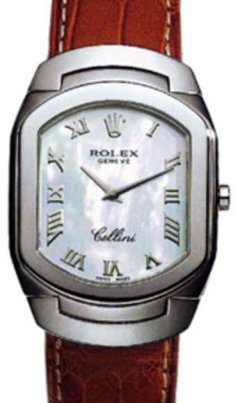 Rolex Cellini Quartz Ladies 6633-9 White Mother of Pearl Roman White Gold Brown Leather BRAND NEW