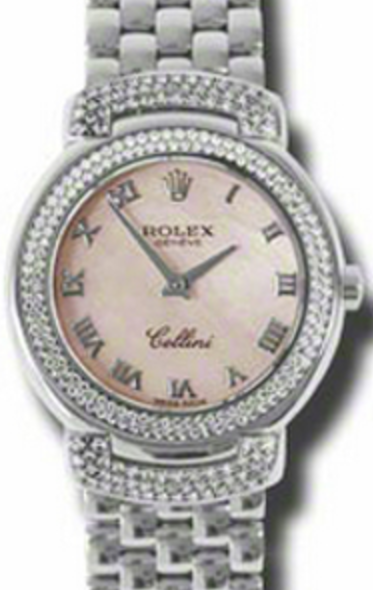 Rolex Cellini Cellissima Ladies 6671-9 Pink Diamond Set White Gold Damier Quartz BRAND NEW
