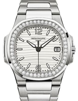 Patek Philippe Nautilus Ladies White Gold Diamond Bezel Silver Dial 7010/1G-011