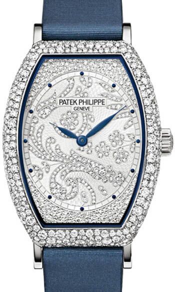 Patek Philippe Gondolo Ladies Guilloched White Gold Diamond Pave 7099G-001