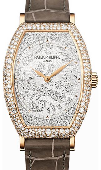Patek Philippe Gondolo Ladies Guilloched Rose Gold Diamond Pave 7099R-001