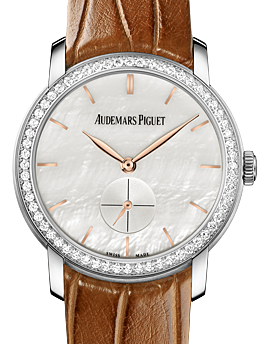 Audemars Piguet 77240BC.ZZ.A808CR.01 Jules Audemars Small Seconds 33mm White Mother of Pearl Index Diamond Bezel White Gold Leather BRAND NEW