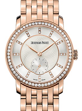 Audemars Piguet 77251OR.ZZ.1270OR.01 Jules Audemars Small Seconds 33mm Silver Guilloche Index Diamond Set Rose Gold BRAND NEW