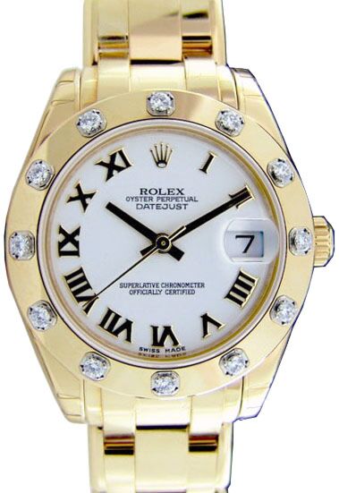 Rolex Datejust Pearlmaster 29 80318-WHTRDP White Roman Diamond Set Yellow Gold - BRAND NEW