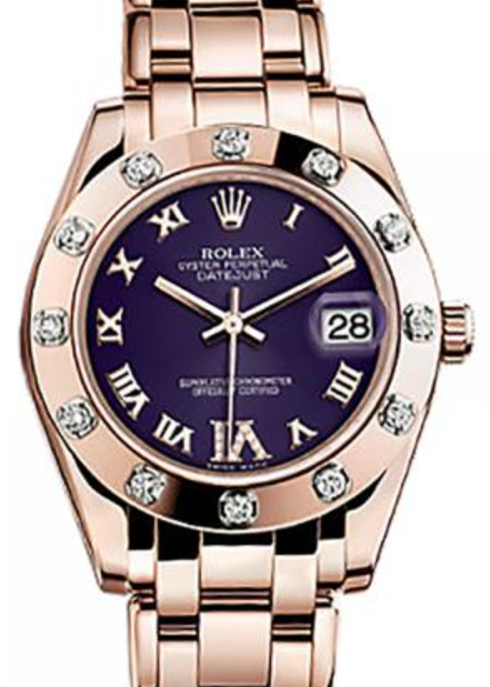 Rolex Pearlmaster 34 81315 Purple Roman Rose Gold Bezel Set with Diamonds VI set with Diamonds Rose Gold - PRE-OWNED