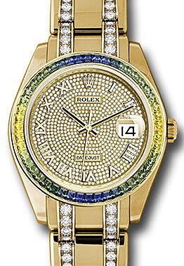 Rolex Pearlmaster 39 86348SABLV Diamond Paved Roman Set with Sapphires Diamond Yellow Gold BRAND NEW