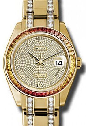 Rolex Pearlmaster 39 86348SAJOR Diamond Paved Roman Set with Sapphires Diamond Yellow Gold BRAND NEW