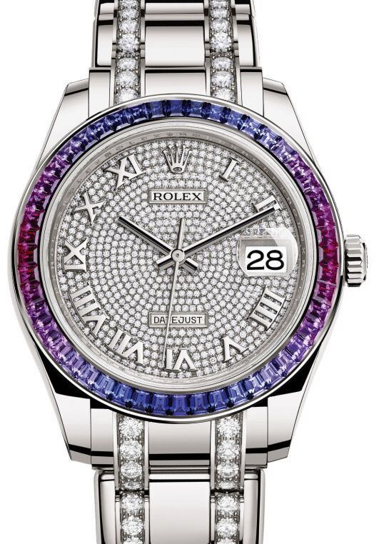 Rolex Pearlmaster 39 86349SAFUBL Diamond Paved Roman Set with Sapphires Diamond White Gold BRAND NEW