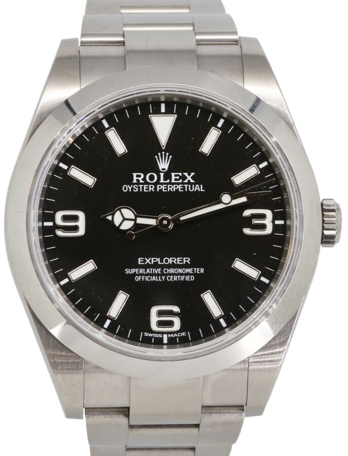 Rolex Explorer I Stainless Steel Black 3 6 9 Lume 39mm Dial Domed Bezel 214270 - PRE-OWNED 