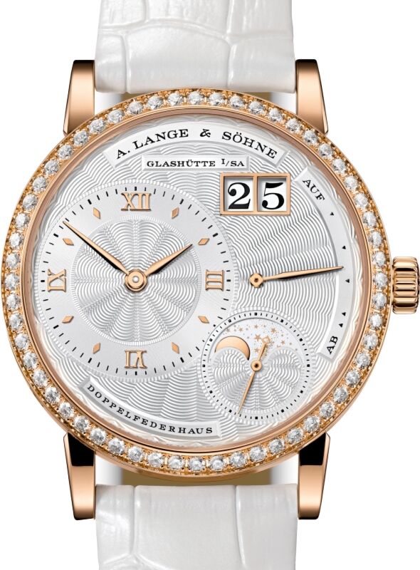 A Lange Sohne Little Lange 1 Moon Phase Pink Rose Gold Diamond Bezel 36.8mm Argente Silver Dial 182.830 - BRAND NEW