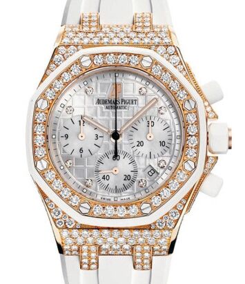 Audemars Piguet Ladies Offshore Chronograph 37mm Rose Gold Diamonds White Dial 26092OK.ZZ.D010CA.01 