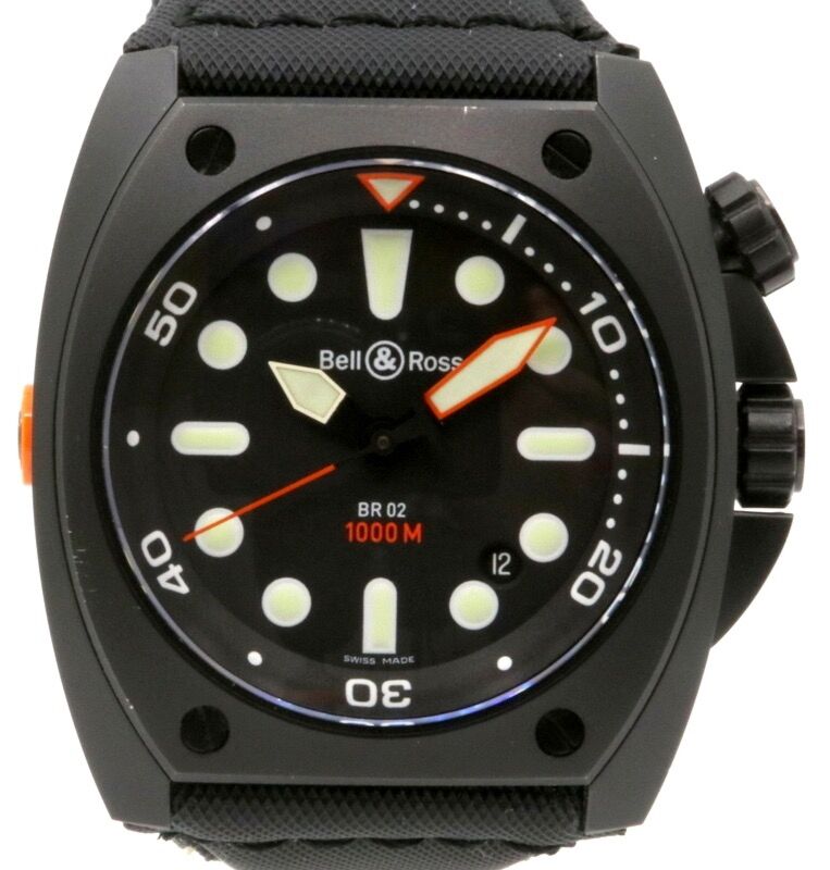 Bell & Ross BR 02 BR02-20-S Black PVD/DLC Coated Stainless Steel Fabric 44mm Automatic - PRE-OWNED