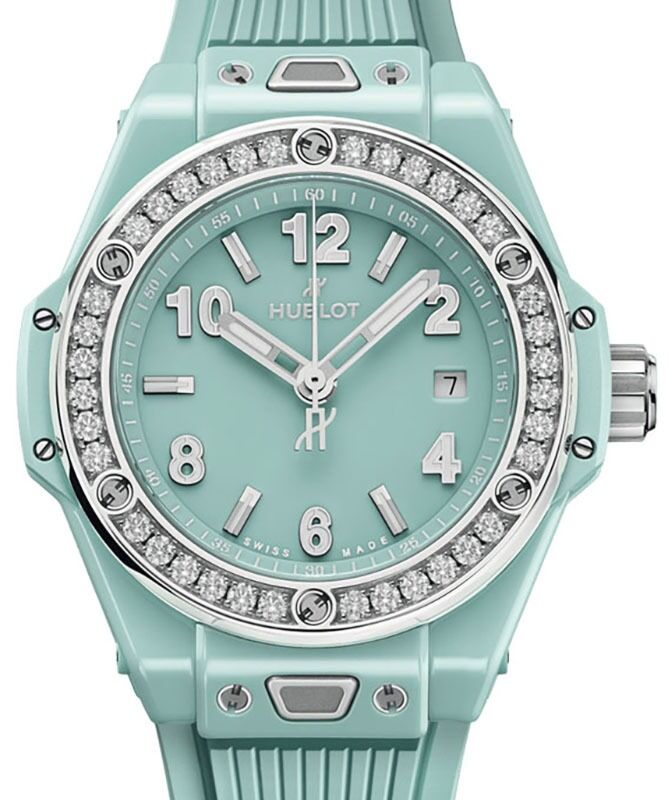 Hublot Big Bang 3-Hands One Click Mint Green Ceramic Diamonds 33 mm 485.GS.5271.RX.1204 - BRAND NEW