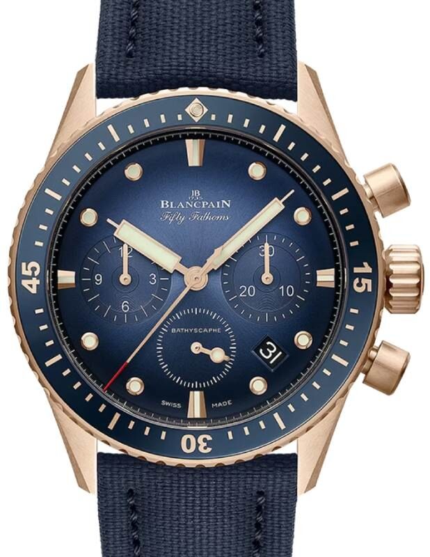 Blancpain Bathyscaphe Chronographe Flyback Red Rose Gold 43mm Leather Strap 5200 3640 O52A