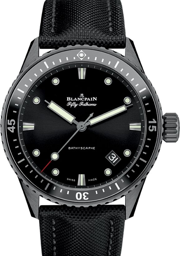 Blancpain Fifty Fathoms Bathyscaphe Black Ceramic 43.6mm Canvas Strap 5000 0130 B52A