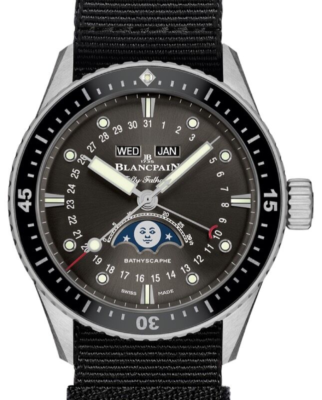 Blancpain Fifty Fathoms Bathyscaphe Quanti?me Complet Phases de Lune Steel 43mm Black Dial NATO Strap 5054 1110 NABA - BRAND NEW
