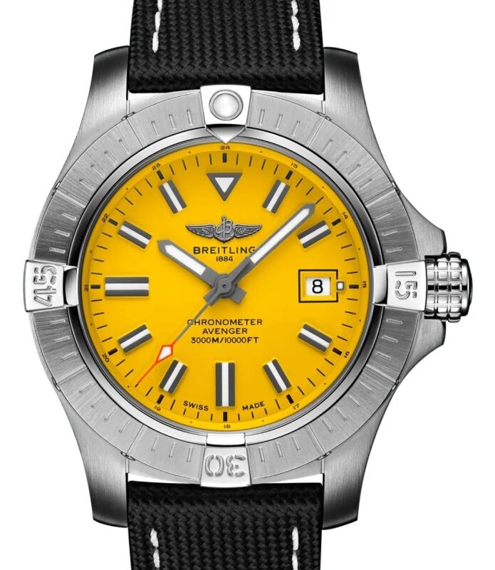 Breitling Avenger Automatic 45 Seawolf Stainless Steel Yellow Dial Leather Strap A17319101I1X1