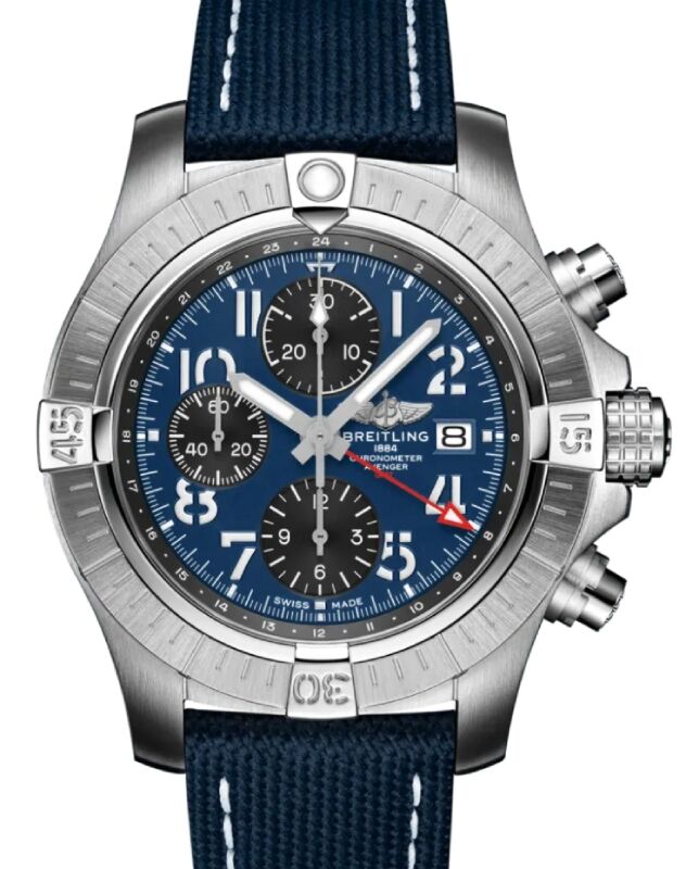 Breitling Avenger Chronograph GMT 45 Stainless Steel Leather Strap A24315101C1X1