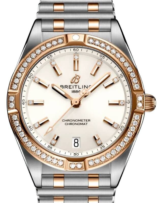 Breitling Chronomat 32 Stainless Steel/Red Gold Gem Set Bezel White Diamond Dial U77310591A1U1
