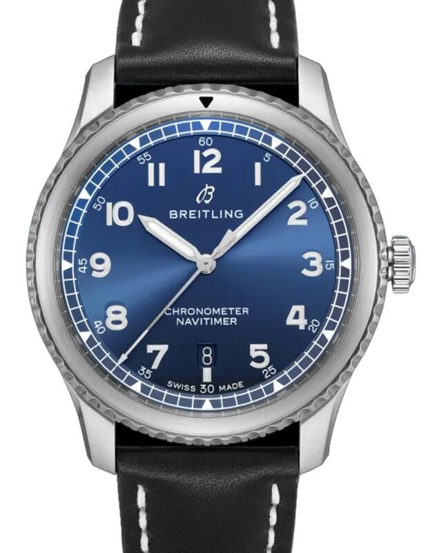 Breitling Navitimer 8 Automatic 41 Blue Dial Stainless Steel Bezel Leather Strap A17314101.C1X2 - BRAND NEW