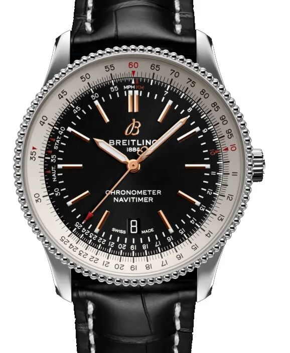 Breitling Navitimer Automatic 41 Black Dial Stainless Steel Bezel Leather Strap A17326211.B1P1 - BRAND NEW