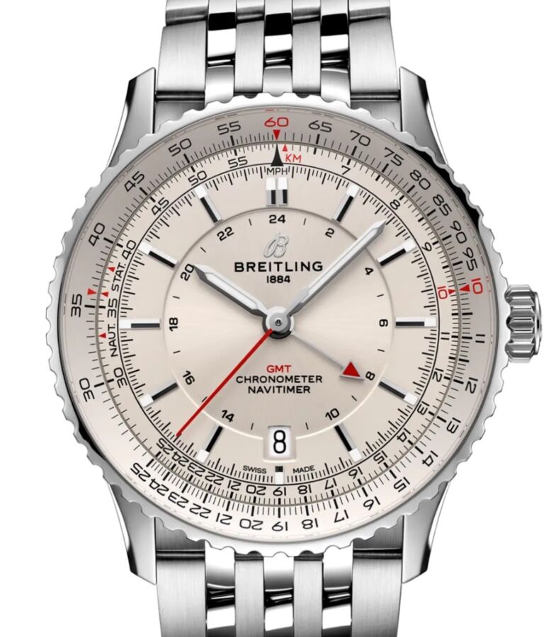 Breitling Navitimer Automatic GMT 41mm Steel Silver Dial A32310211G1A1