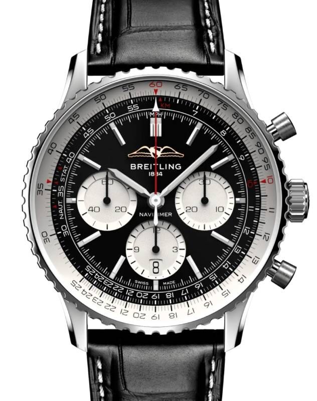 Breitling Navitimer B01 Chronograph 43 Steel Black Dial Leather Strap AB0138211B1P1