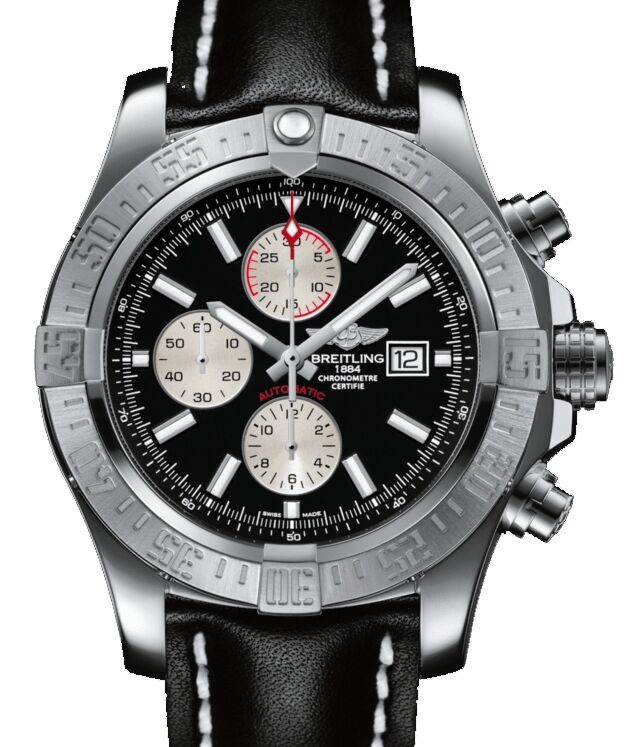 Breitling Super Avenger 2 Black Dial Stainless Steel Leather Strap 48mm A1337111.BC29 - BRAND NEW