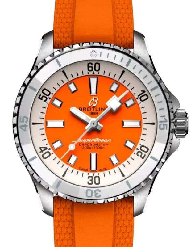 Breitling Superocean Automatic 36 Stainless Steel Orange Dial Rubber Strap A17377211O1S1