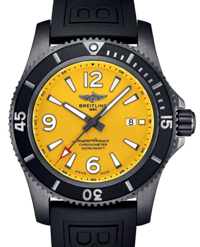Breitling Superocean Automatic 46 Black Steel DLC Yellow Dial Rubber Strap M17368D71I1S1 