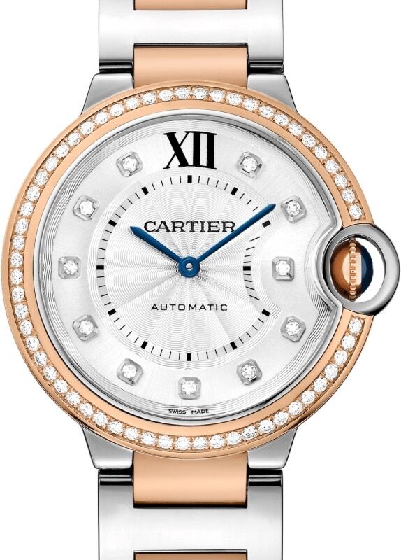 Cartier Ballon Bleu de Cartier Steel Rose Gold Diamonds 36mm Silver Diamond Dial W3BB0004 