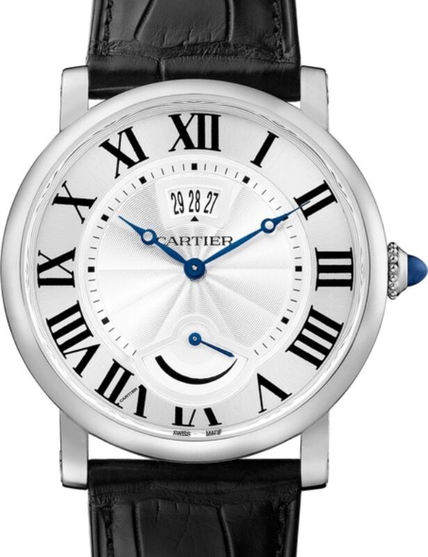 Cartier Rotonde de Cartier Calendar Aperture and Power Reserve Men's Watch Manual Winding Stainless Steel 40mm Silver Dial Alligator Leather Strap W1556369 - BRAND NEW