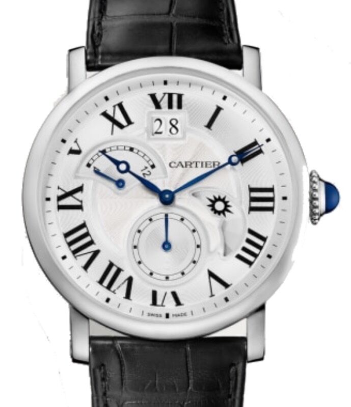 Cartier Rotonde de Cartier Large Date Retrograde Second Time Zone and Day Night Indicator Men's Watch Automatic Stainless Steel 42mm Silver Dial Alligator Leather Strap W1556368 - BRAND NEW