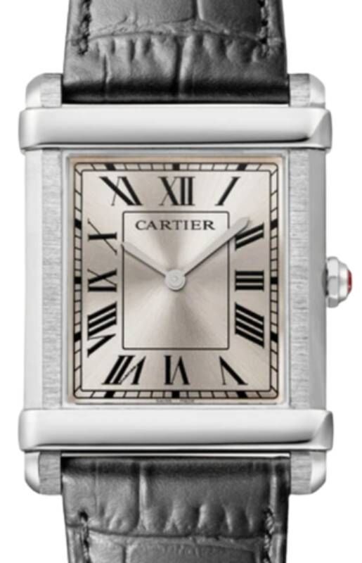 Cartier Tank Chinoise Large Manual Winding Platinum Gray Sunray Dial Leather Strap WGTA0074