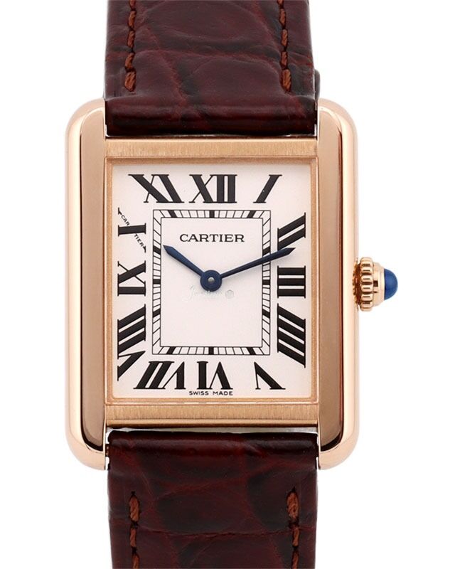 Cartier Tank Solo Silver Dial Rose Gold Bezel Brown Leather Strap 31mm x 24.4mm W5200024
