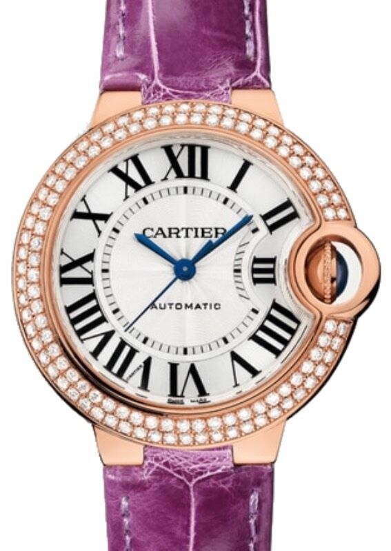 Cartier Ballon Bleu de Cartier 33mm Rose Gold/Diamonds Silver Dial Leather Strap WJBB0051