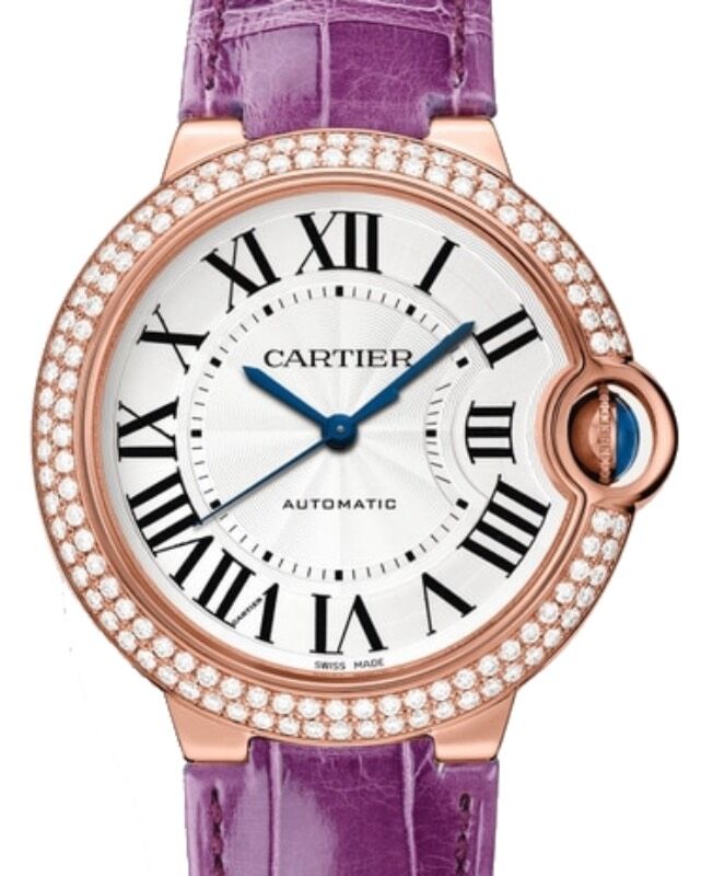 Cartier Ballon Bleu de Cartier Rose Gold/Diamonds 36mm Silver Dial Leather Strap WJBB0050