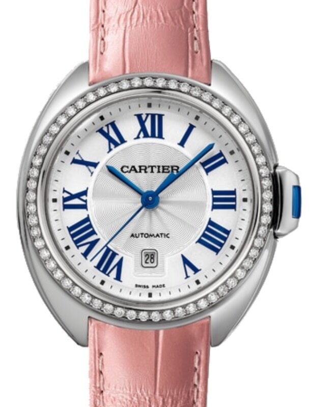 Cartier Cle de Cartier Women's Watch Automatic Stainless Steel Diamond Bezel 31mm Silver Dial Alligator Leather Strap W4CL0005 - BRAND NEW