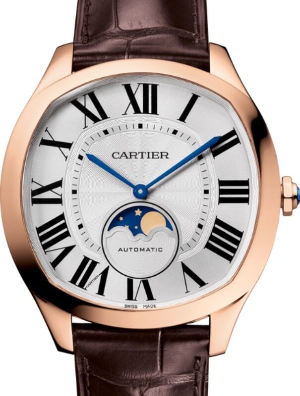 Cartier Drive de Cartier Moon Phases Men's Watch Automatic Large Rose Gold Silver Dial Alligator Leather Strap WGNM0018 - BRAND NEW