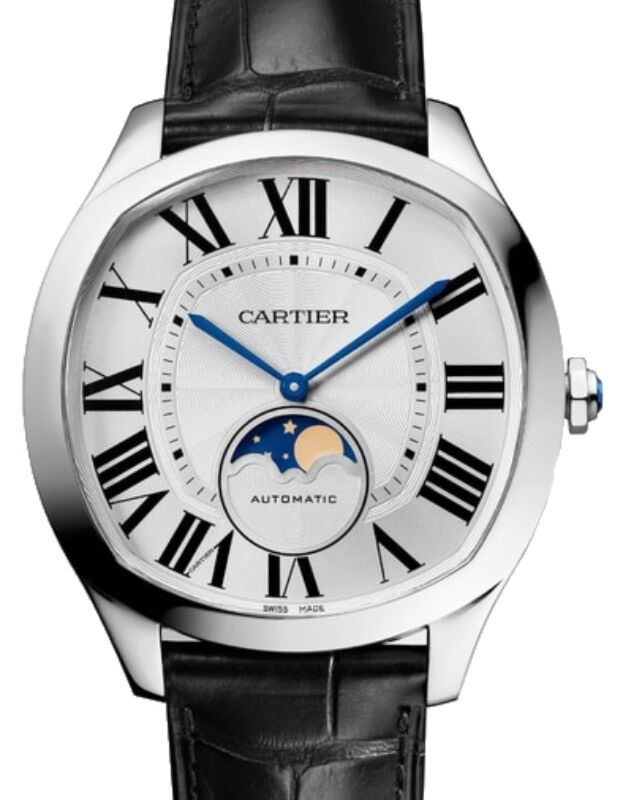 Cartier Drive de Cartier Moon Phases Men's Watch Automatic Large Stainless Steel Silver Dial Alligator Leather Strap WSNM0017 - BRAND NEW