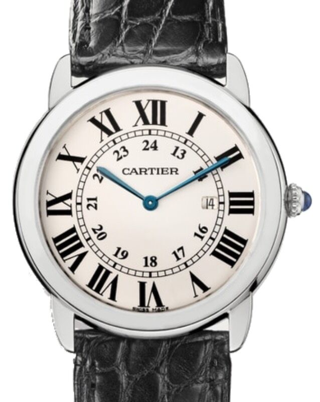 Cartier Ronde Solo de Cartier Quartz Stainless Steel 36mm Silver Dial Alligator Leather Strap W6700255 - Brand New