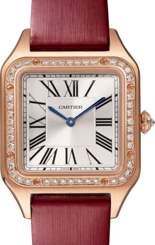 Cartier Santos-Dumont Small Quartz Rose Gold Diamond Bezel Silver Dial WJSA0019