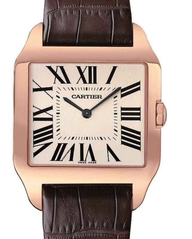 Cartier Santos-Dumont Small Quartz Rose Gold Silver Opaline Dial Leather W2009251 - BRAND NEW