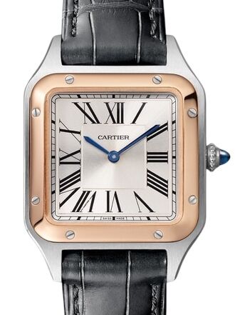Cartier Santos-Dumont Small Quartz Steel Rose Gold Bezel Silver Dial W2SA0038