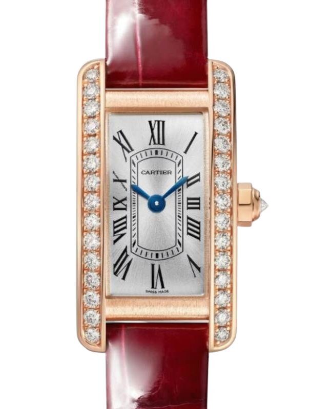 Cartier Tank Americaine Mini Quartz Rose Gold/Diamonds Silver Dial Leather Strap WJTA0041