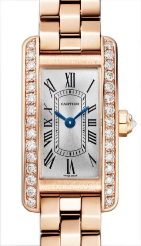 Cartier Tank Americaine Mini Quartz Rose Gold/Diamonds Silver Dial WJTA0043