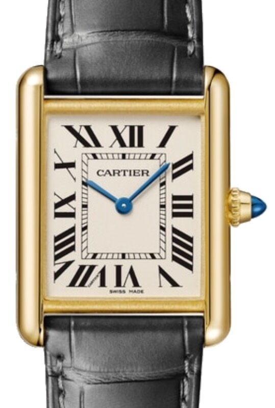 Cartier Tank Louis Cartier Large Quartz Yellow Gold Silver Dial Leather Strap WGTA0067