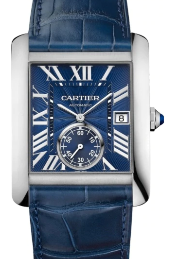 Cartier Tank MC Men's Watch Automatic Large Stainless Steel Blue Dial Alligator Leather Strap WSTA0010 - BRAND NEW